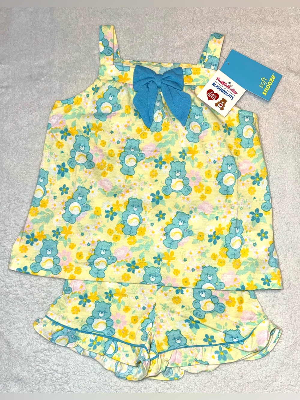 Care Bears x RuffleButts Banana Floral Bow Tank & Short Pajama Set, sz 4T, NWT